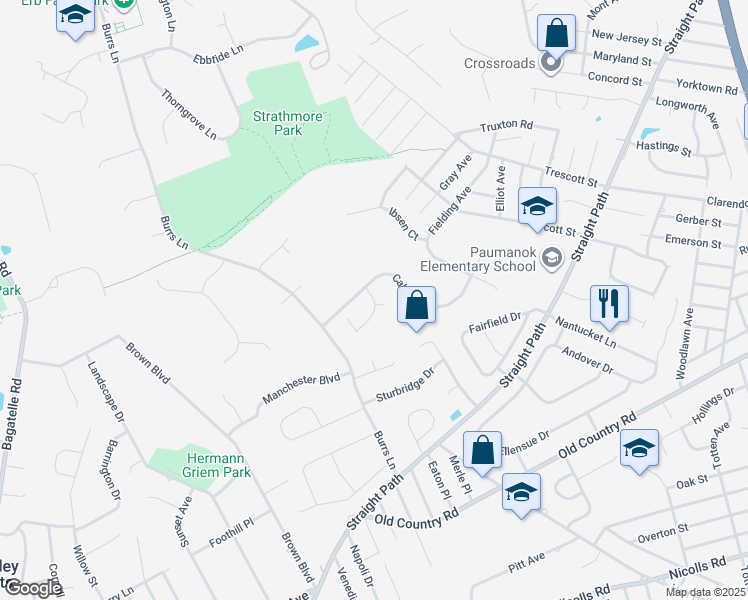 map of restaurants, bars, coffee shops, grocery stores, and more near 23 Calumet Drive in Dix Hills