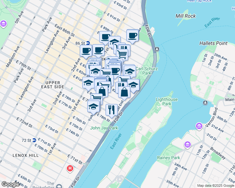 map of restaurants, bars, coffee shops, grocery stores, and more near in New York