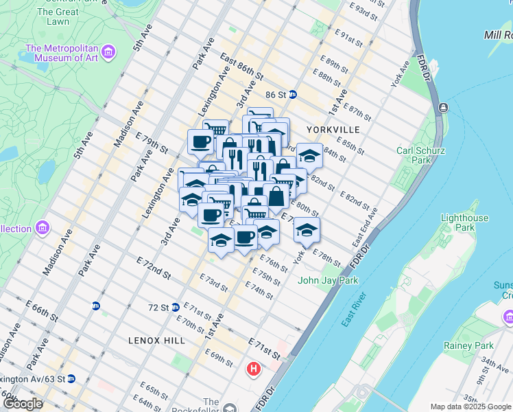 map of restaurants, bars, coffee shops, grocery stores, and more near in New York