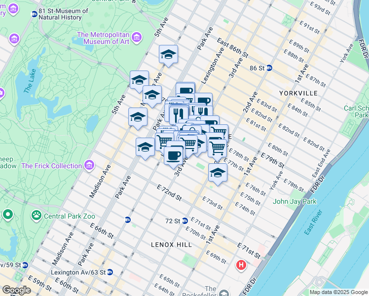 map of restaurants, bars, coffee shops, grocery stores, and more near in New York