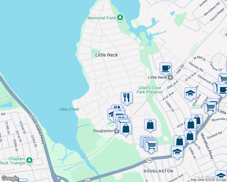 map of restaurants, bars, coffee shops, grocery stores, and more near 230 Forest Road in Queens