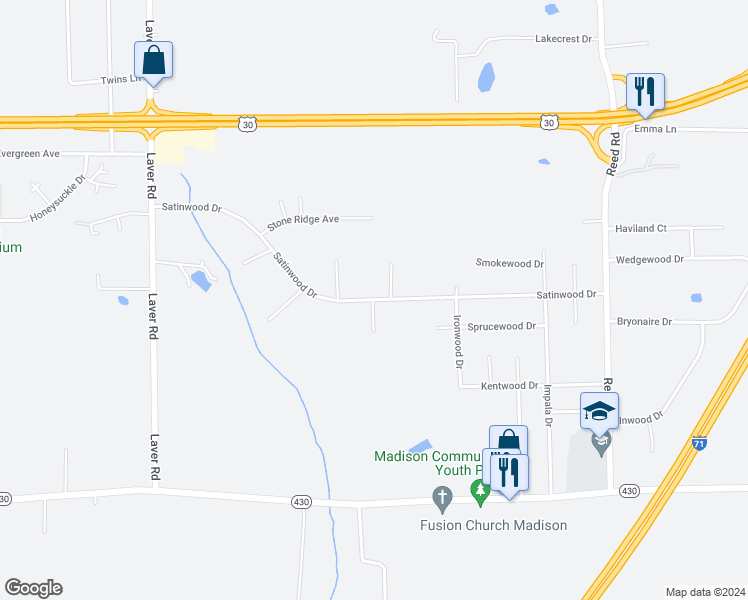 map of restaurants, bars, coffee shops, grocery stores, and more near 2093 Satinwood Drive in Mansfield