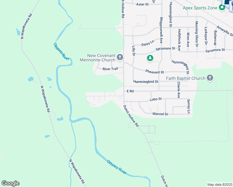 map of restaurants, bars, coffee shops, grocery stores, and more near 5340 Nesbitt Street in Elida