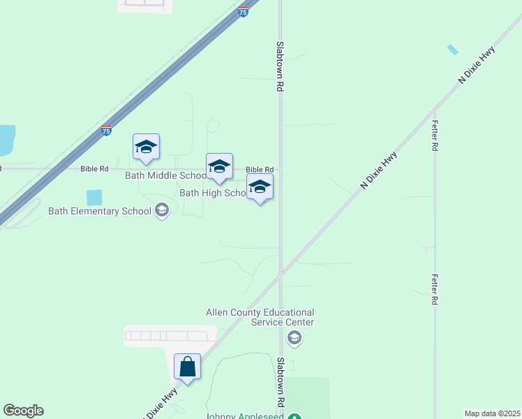 map of restaurants, bars, coffee shops, grocery stores, and more near 2850 Bible Road in Lima