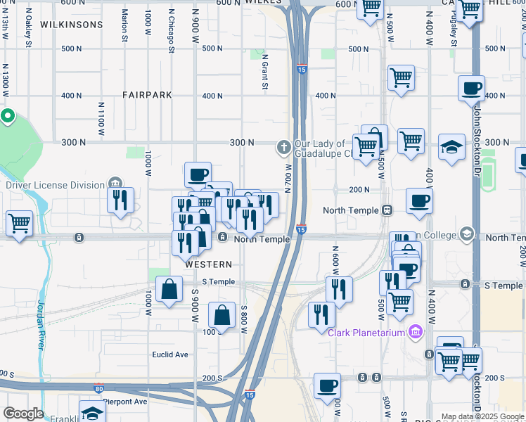 map of restaurants, bars, coffee shops, grocery stores, and more near 161 North 700 West in Salt Lake City