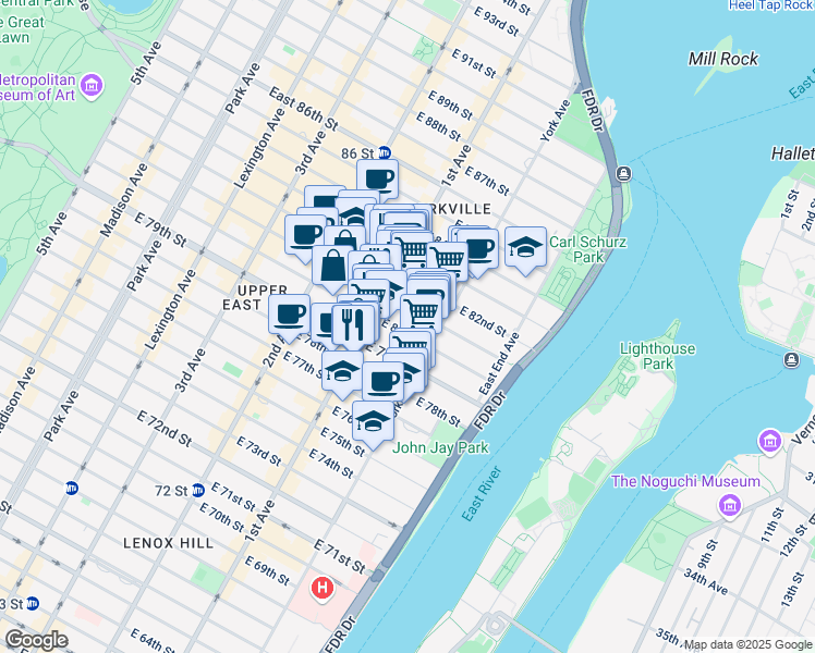 map of restaurants, bars, coffee shops, grocery stores, and more near in New York