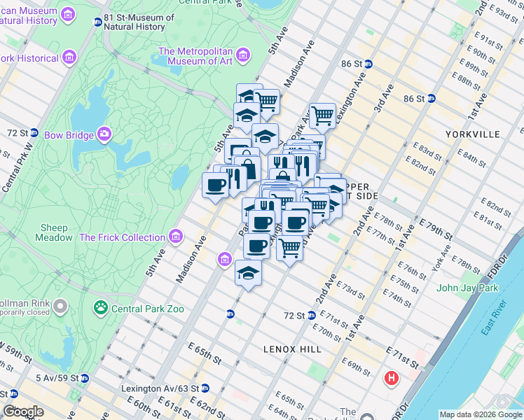 map of restaurants, bars, coffee shops, grocery stores, and more near in New York