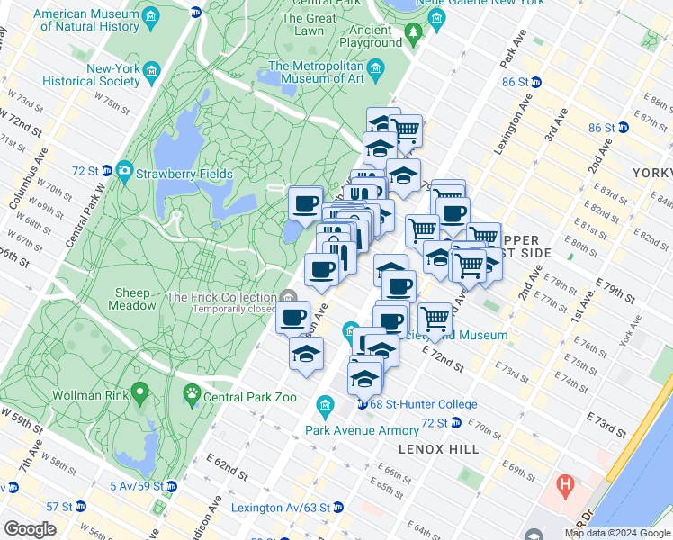 map of restaurants, bars, coffee shops, grocery stores, and more near in New York