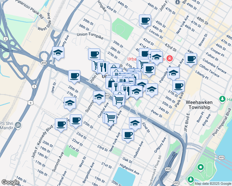 map of restaurants, bars, coffee shops, grocery stores, and more near 3115 Central Avenue in Union City
