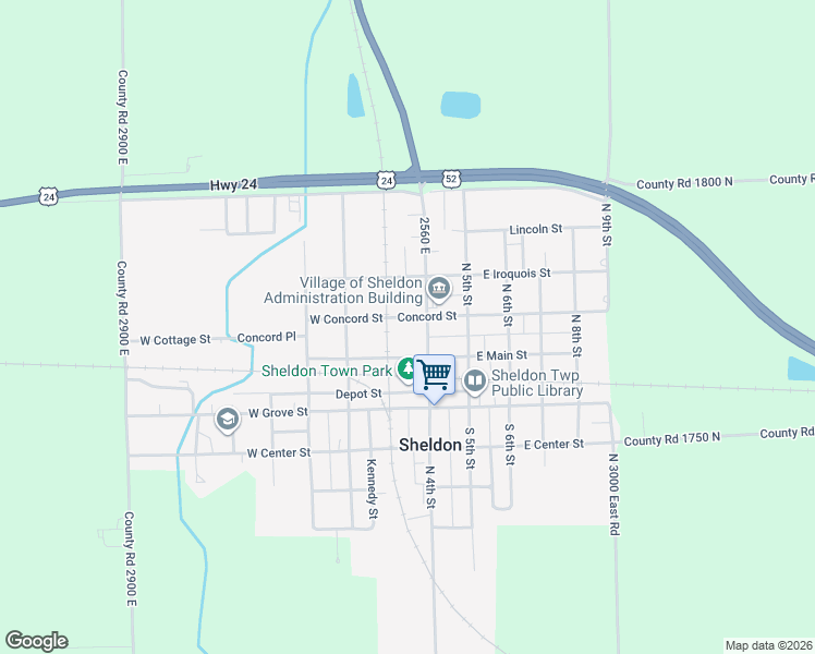 map of restaurants, bars, coffee shops, grocery stores, and more near 210 West Concord Street in Sheldon