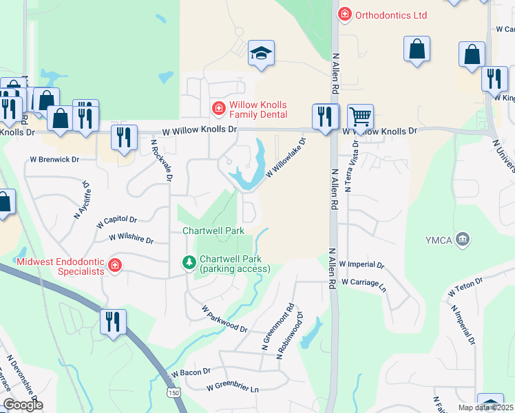 map of restaurants, bars, coffee shops, grocery stores, and more near 2806 West Willow Ridge Circle in Peoria