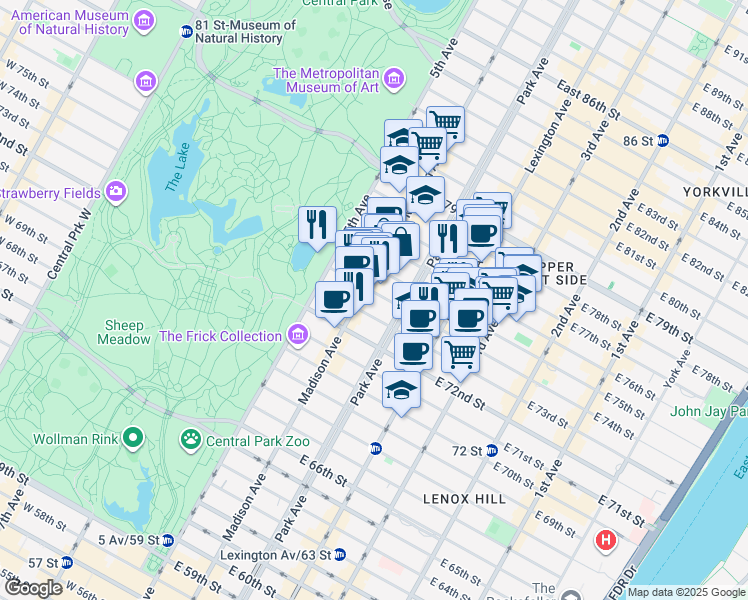 map of restaurants, bars, coffee shops, grocery stores, and more near in New York