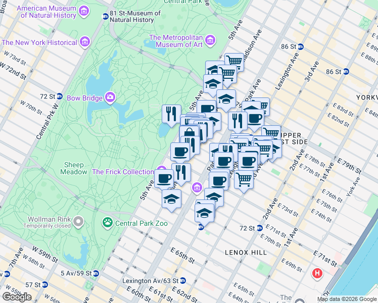 map of restaurants, bars, coffee shops, grocery stores, and more near in New York
