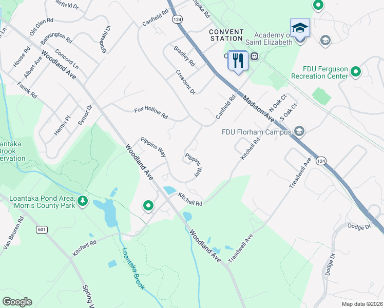 map of restaurants, bars, coffee shops, grocery stores, and more near 5 Morgan Court in Morristown