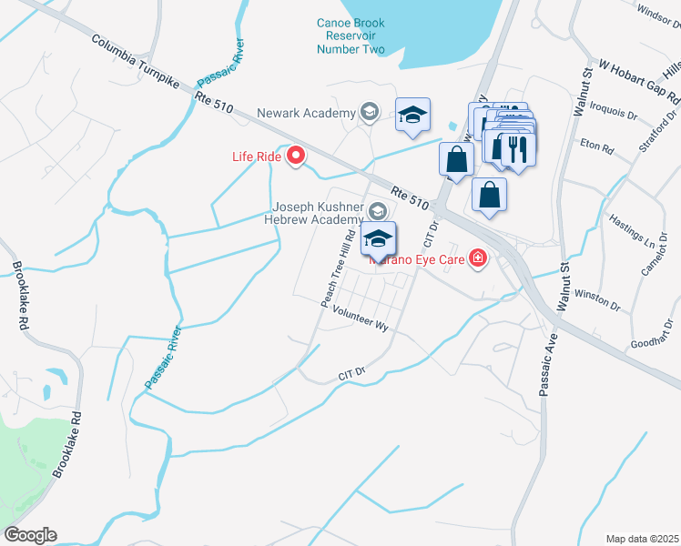 map of restaurants, bars, coffee shops, grocery stores, and more near 7 Peach Tree Hill Road in Livingston