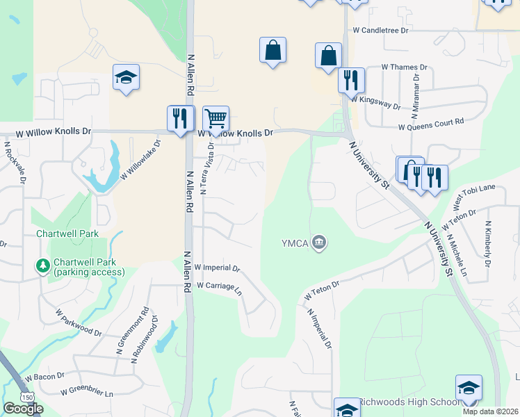 map of restaurants, bars, coffee shops, grocery stores, and more near 2300 West Pintura Court in Peoria