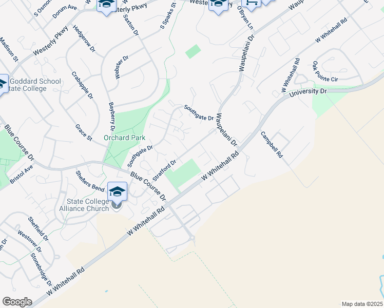 map of restaurants, bars, coffee shops, grocery stores, and more near 802 Stratford Drive in State College