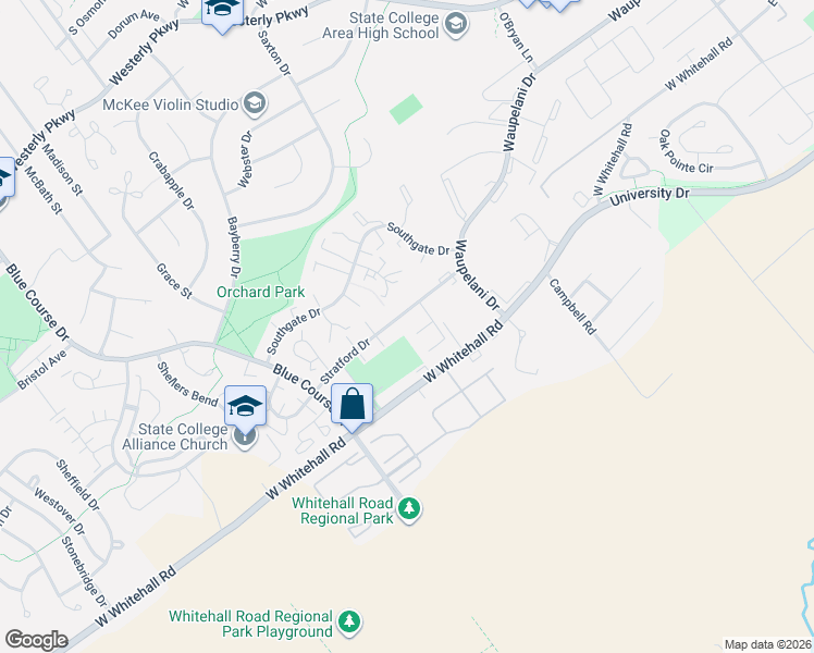 map of restaurants, bars, coffee shops, grocery stores, and more near 802 Stratford Drive in State College