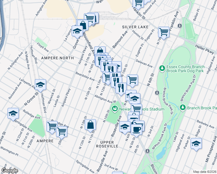 map of restaurants, bars, coffee shops, grocery stores, and more near 508 North 11th Street in Newark