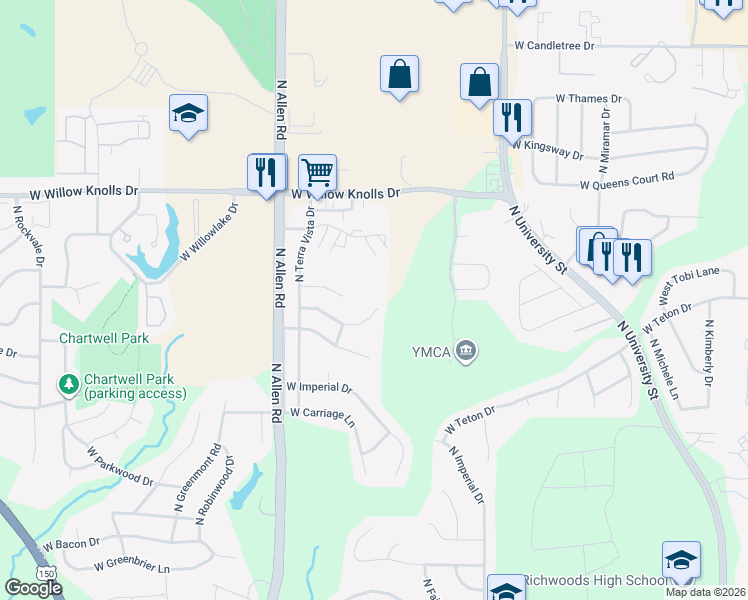 map of restaurants, bars, coffee shops, grocery stores, and more near 2300 W Pintura Ct in Peoria