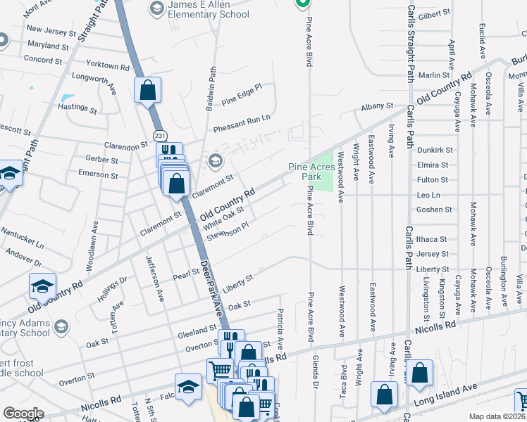 map of restaurants, bars, coffee shops, grocery stores, and more near 57 Stevenson Place in Deer Park
