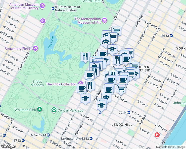 map of restaurants, bars, coffee shops, grocery stores, and more near in New York