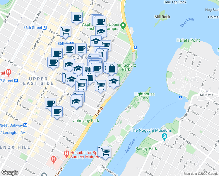 map of restaurants, bars, coffee shops, grocery stores, and more near in New York