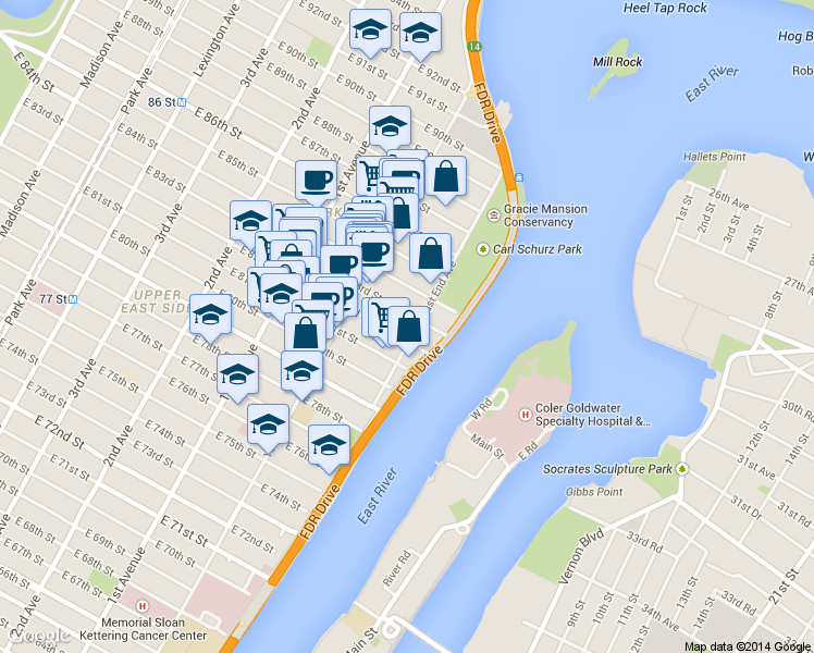 map of restaurants, bars, coffee shops, grocery stores, and more near in New York