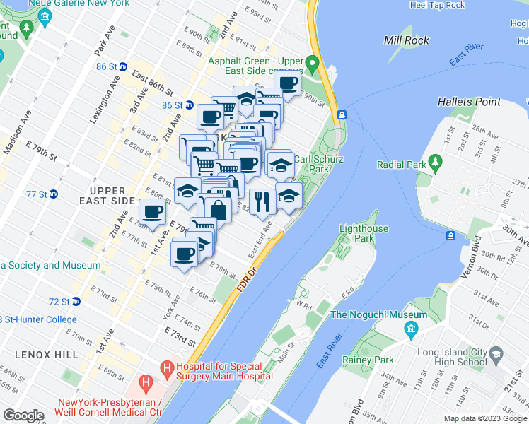 map of restaurants, bars, coffee shops, grocery stores, and more near in New York