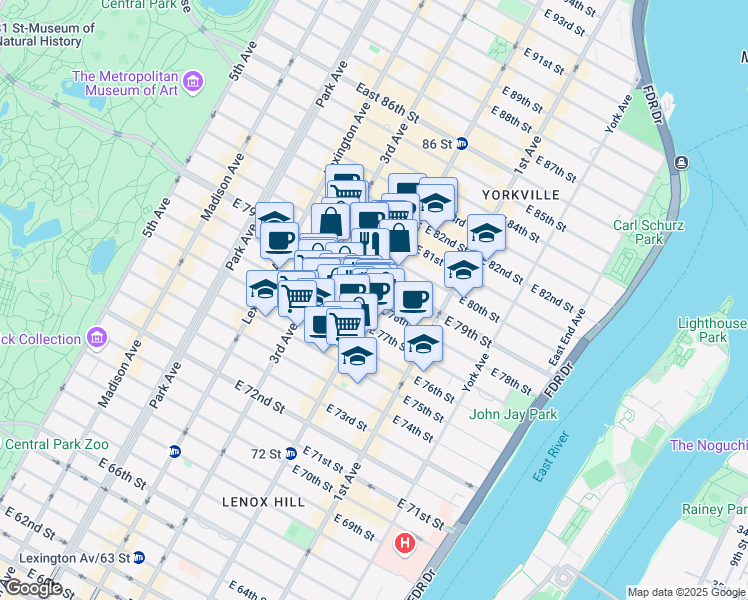map of restaurants, bars, coffee shops, grocery stores, and more near in New York
