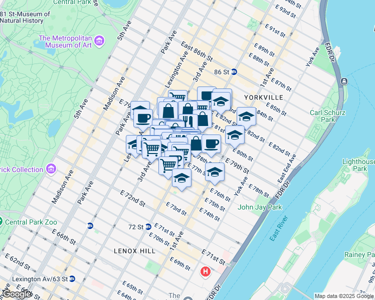 map of restaurants, bars, coffee shops, grocery stores, and more near in New York