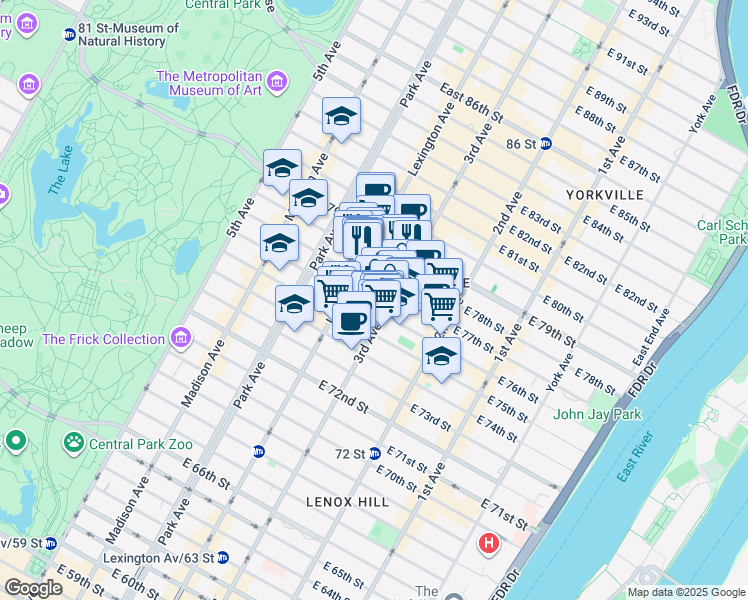 map of restaurants, bars, coffee shops, grocery stores, and more near in New York