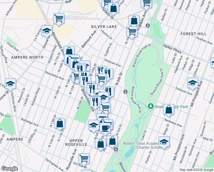 map of restaurants, bars, coffee shops, grocery stores, and more near in Newark