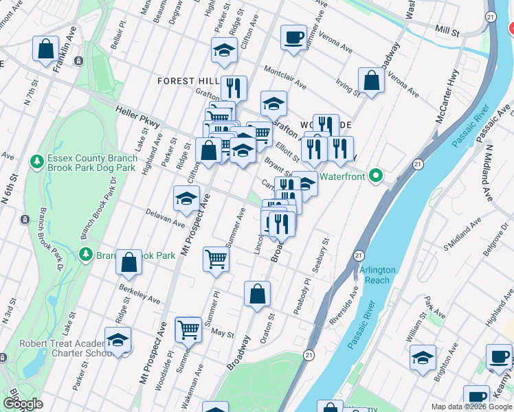 map of restaurants, bars, coffee shops, grocery stores, and more near in Newark