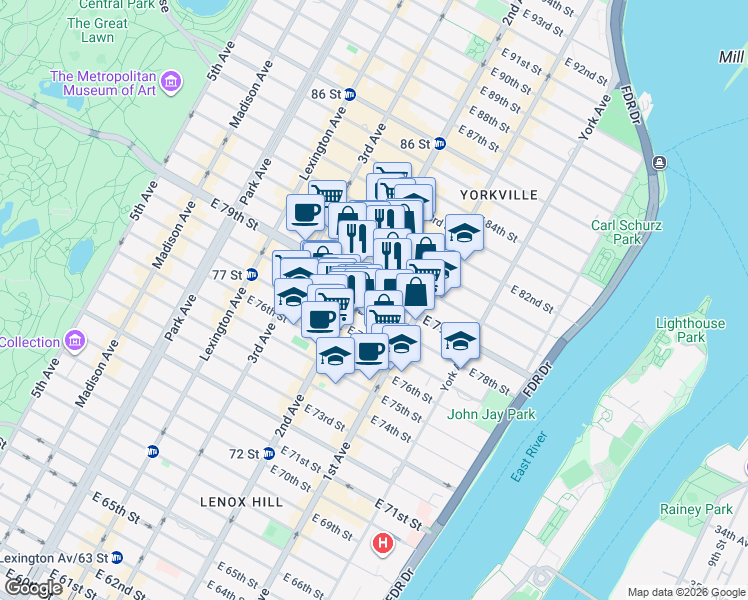 map of restaurants, bars, coffee shops, grocery stores, and more near in New York