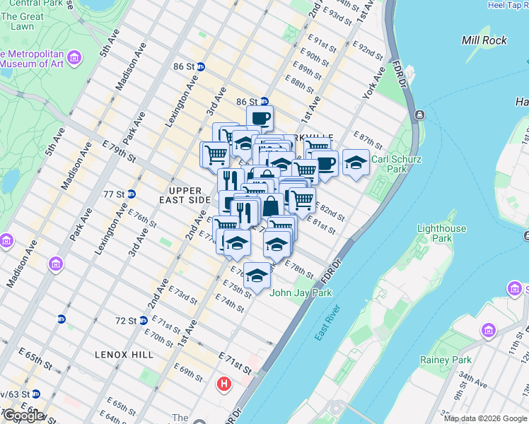 map of restaurants, bars, coffee shops, grocery stores, and more near in New York