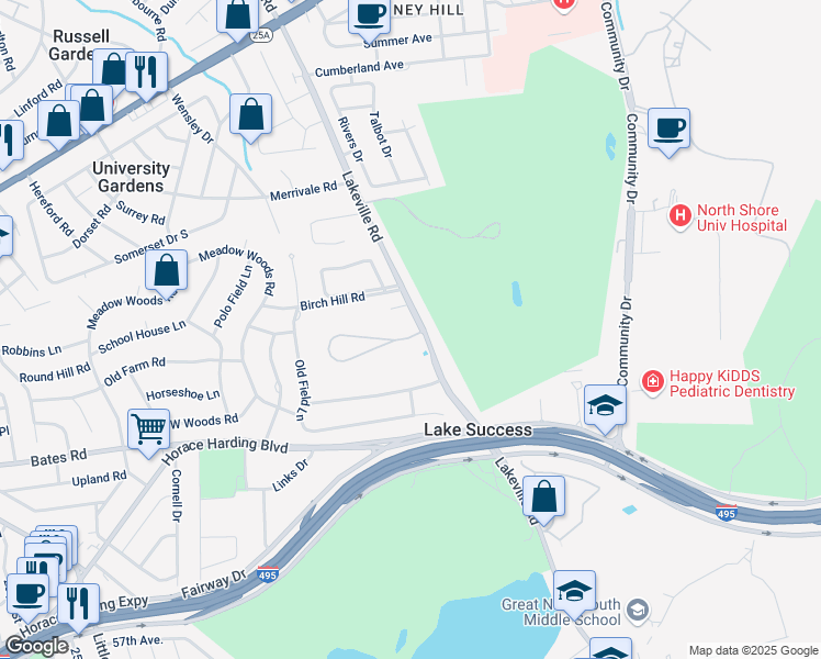 map of restaurants, bars, coffee shops, grocery stores, and more near 270 Lakeville Road in Lake Success