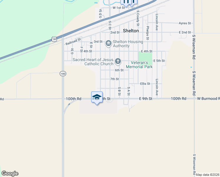 map of restaurants, bars, coffee shops, grocery stores, and more near 300 8th Street in Shelton