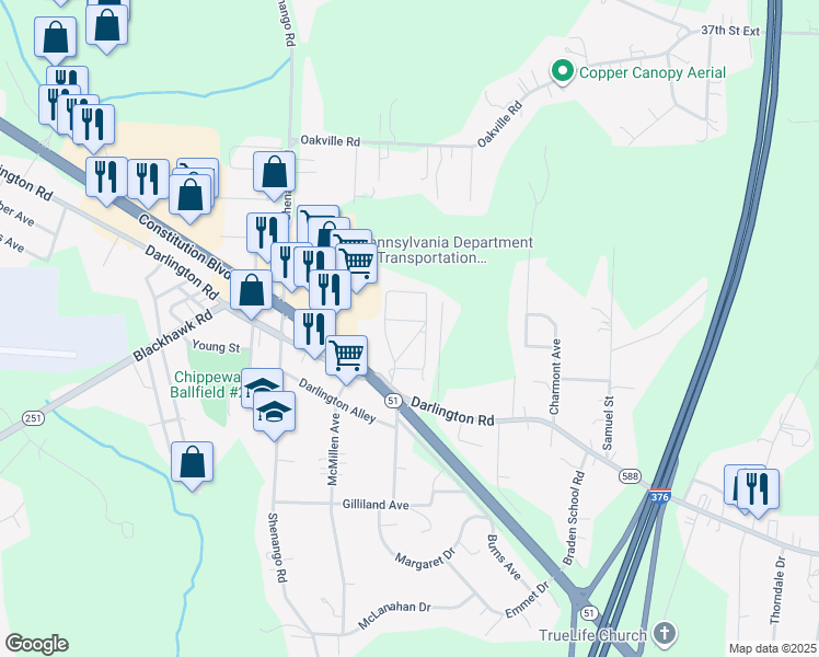 map of restaurants, bars, coffee shops, grocery stores, and more near 109 Rosewood Ave in Beaver Falls