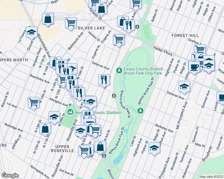 map of restaurants, bars, coffee shops, grocery stores, and more near 3 Davenport Avenue in Newark