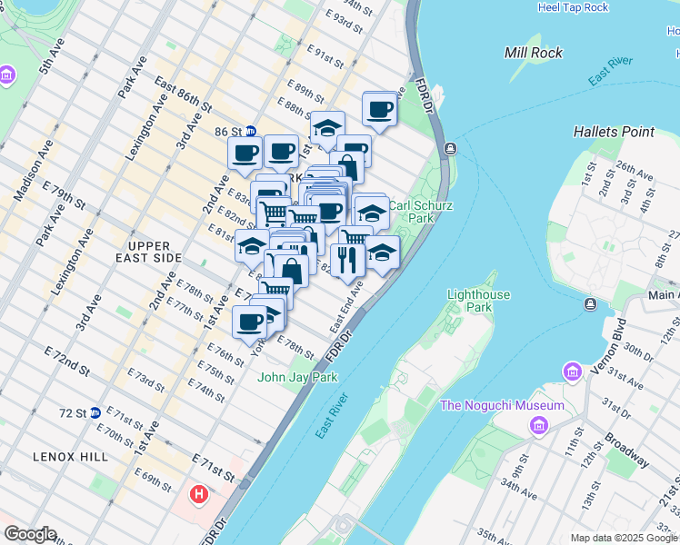 map of restaurants, bars, coffee shops, grocery stores, and more near in New York