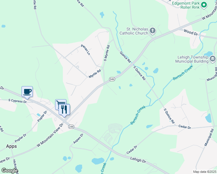 map of restaurants, bars, coffee shops, grocery stores, and more near 4531 W Mountain View Dr in Walnutport