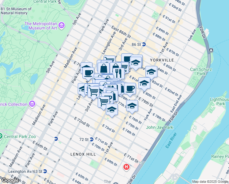map of restaurants, bars, coffee shops, grocery stores, and more near in New York