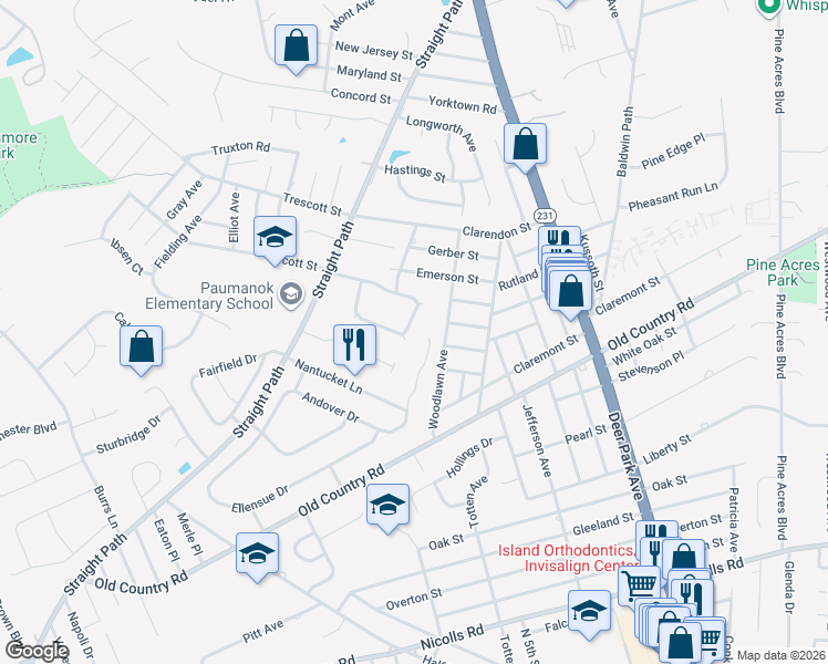 map of restaurants, bars, coffee shops, grocery stores, and more near 33 Arcadia Drive in Dix Hills