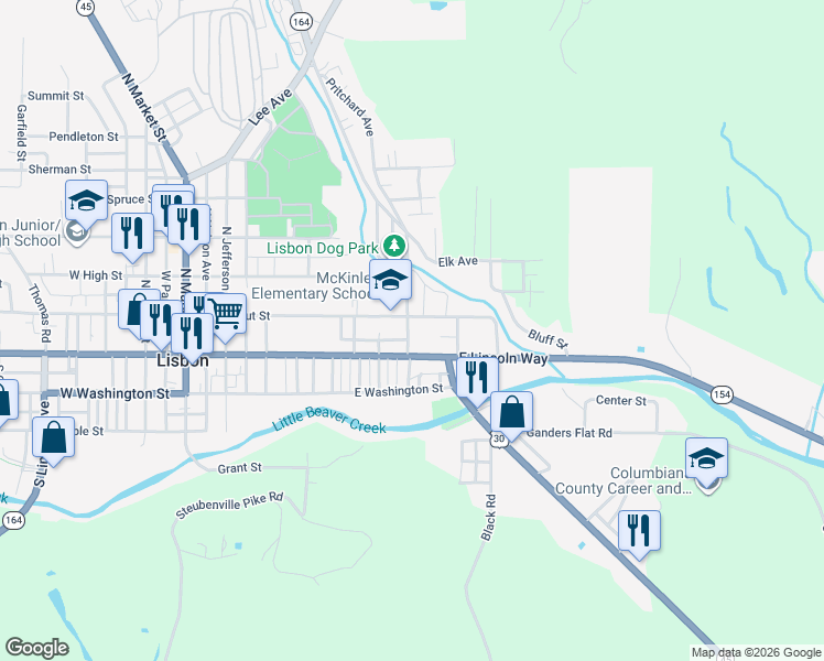 map of restaurants, bars, coffee shops, grocery stores, and more near 526 East Chestnut Street in Lisbon