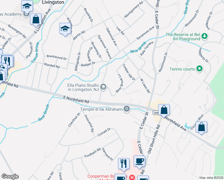 map of restaurants, bars, coffee shops, grocery stores, and more near 39 Bear Brook Lane in Livingston