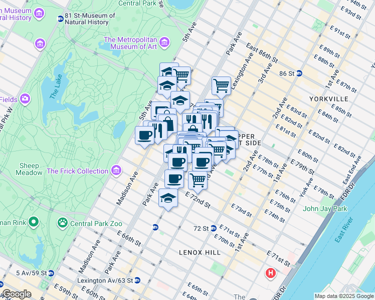 map of restaurants, bars, coffee shops, grocery stores, and more near in New York