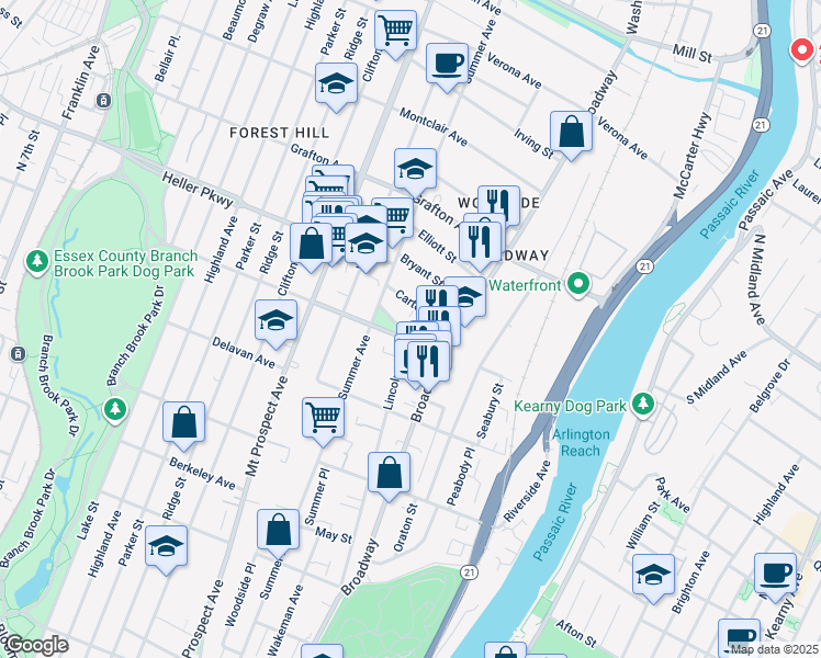 map of restaurants, bars, coffee shops, grocery stores, and more near in Newark