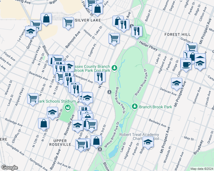 map of restaurants, bars, coffee shops, grocery stores, and more near 3 Davenport Avenue in Newark