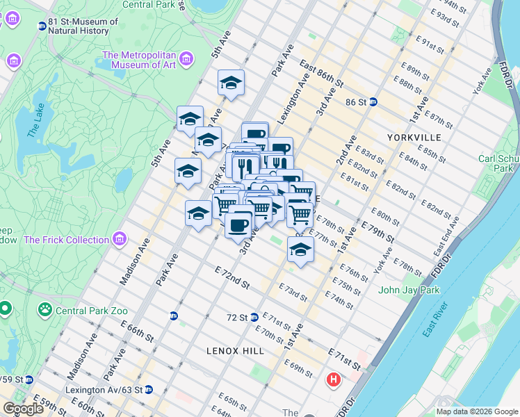 map of restaurants, bars, coffee shops, grocery stores, and more near in New York